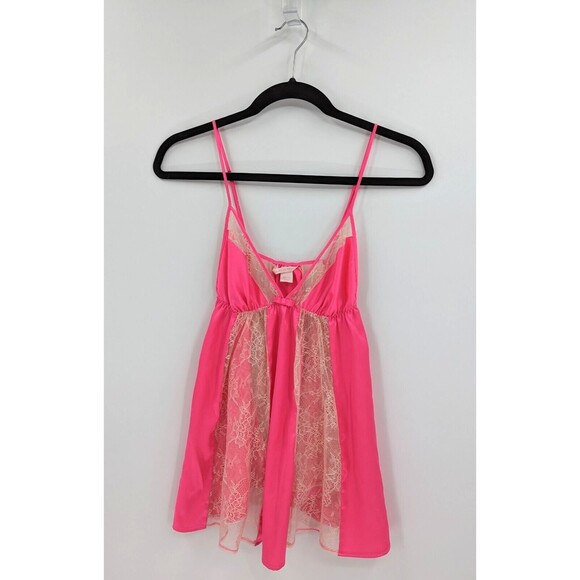 Victoria's Secret Other - Victoria's Secret Sleepwear Women's M Hot Pink Beige Babydoll Teddy Lace Nightie